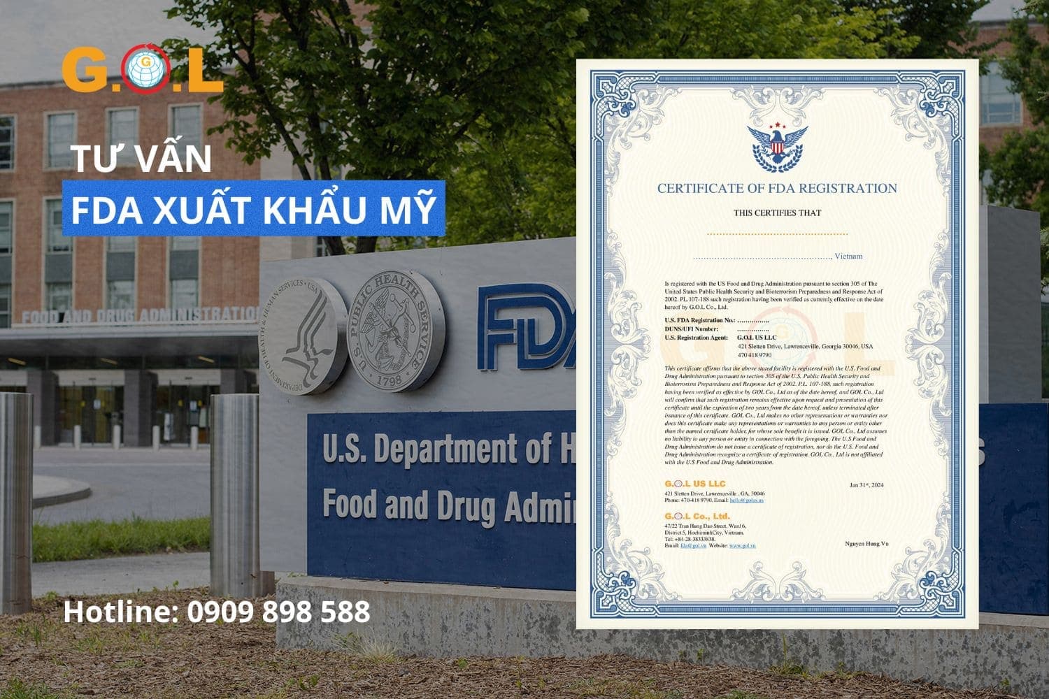 Đăng Ký Chứng Nhận FDA Mỹ Cho Doanh Nghiệp Xuất Khẩu | Dịch Vụ Đăng Ký FDA US – G.O.L