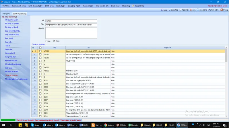 HƯỚNG DẪN BỔ SUNG MÃ THUẾ GTGT 8% TRONG PHẦN MỀM CDS LIVE